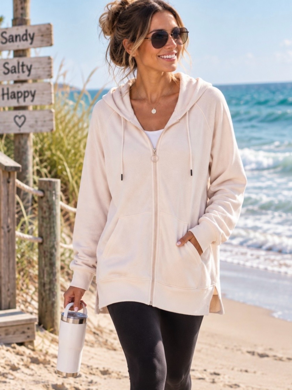 tek gear White Full‑Zip Hooded Fleece Sweatshirt